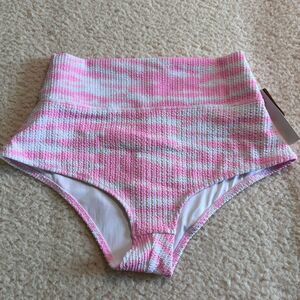 NWT PINK Victoria’s Secret High-waisted Pink White Textured Swimsuit Bottom Sz M